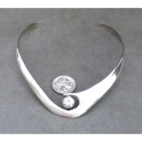 MODERNIST White Topaz STERLING Silver 950 Choker COLLAR  ALICIA Taxco Mexico - Picture 9 of 9